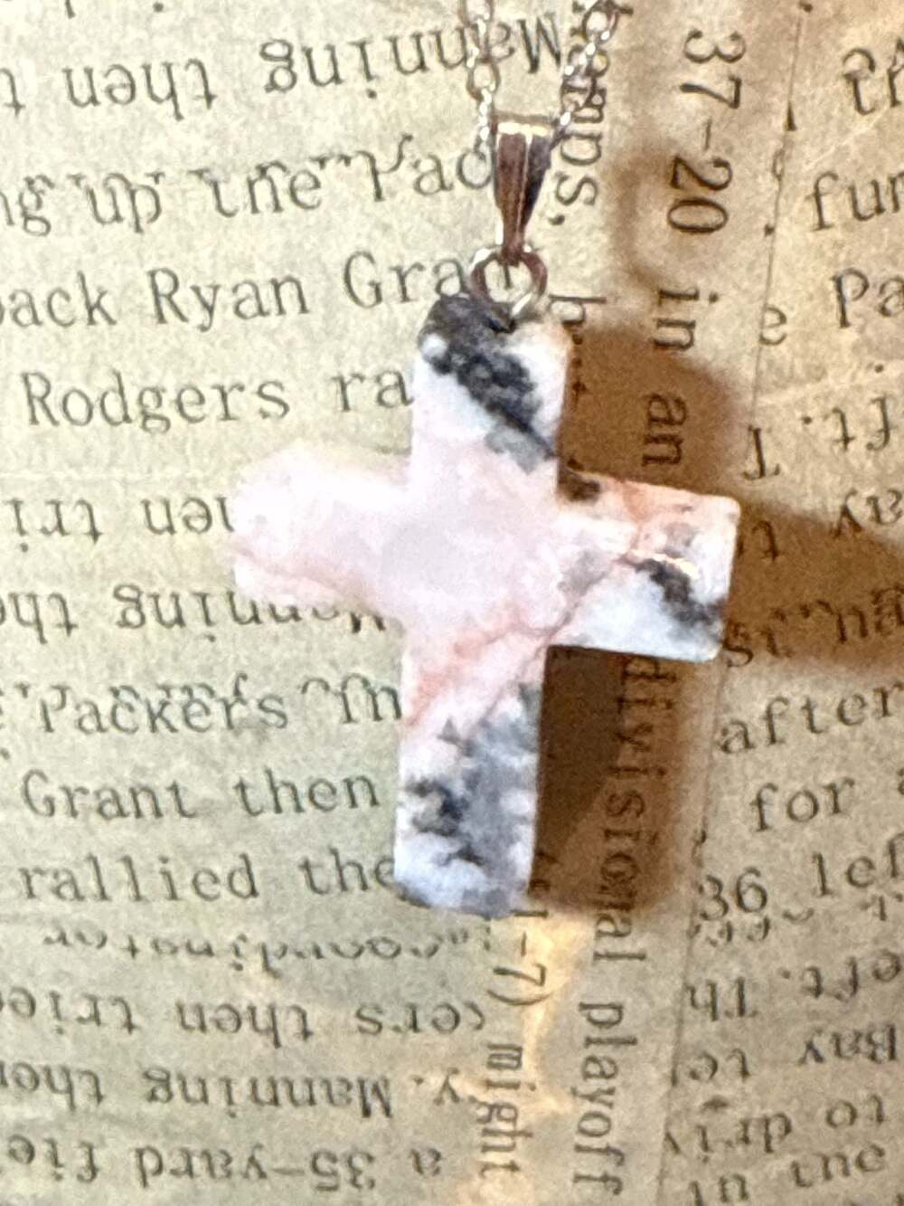 Natural Rhodonite Gemstone Cross Pendant Sterling Silver Necklace